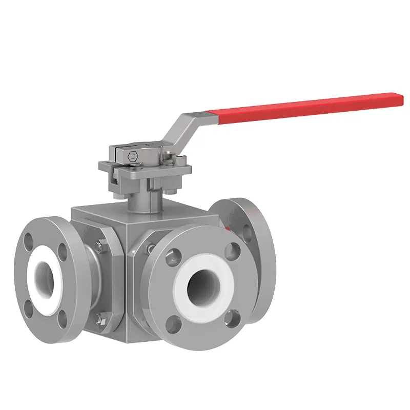 Valve à billes à trois voies doublées PTFE‌‌